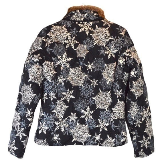 Eddie Bauer Goose Down Snowflake‎ Print Faux Fur Winter Jacket, Small - Picture 5 of 13